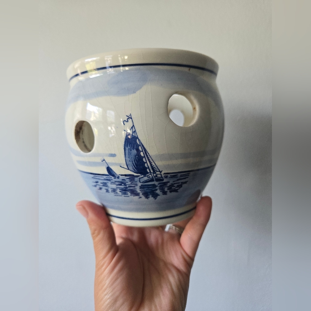 Vintage Delft Blue Pottery Vase Handpainted